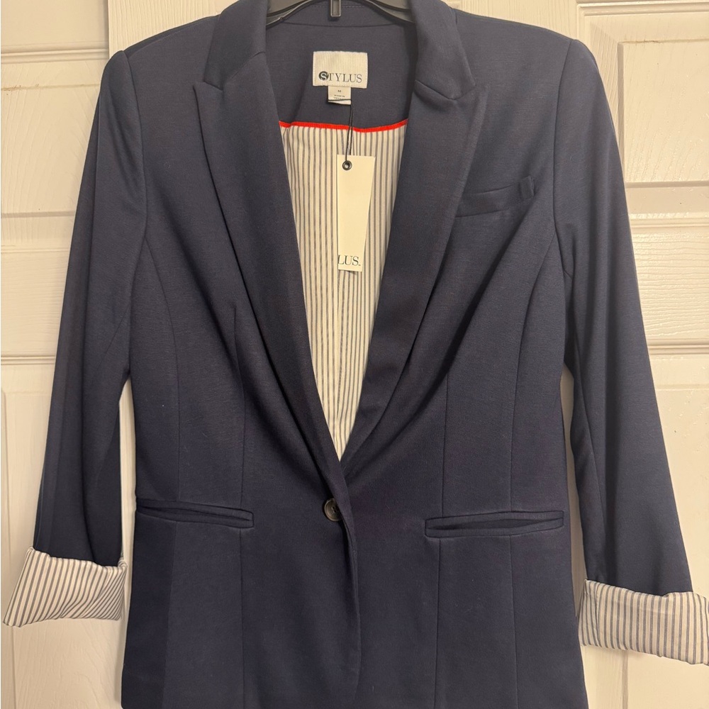 STYLUS Dark Blue Blazer with Striped Lining